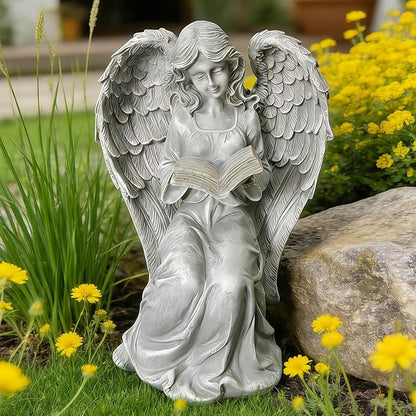 Solar Garden Outdoor Angel Book Statues,Book Lovers for Balcony Patio Lawn Table Yard Ornaments, Solar Resin Fairy Waterproof LED Lights,Birthday Gifts for Women Mom Grandma