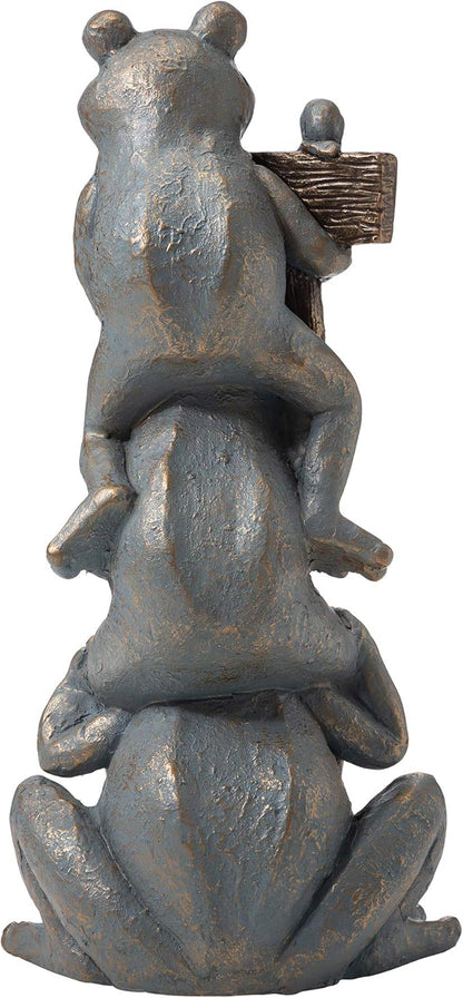 Glitzhome Stacked Frog Outdoor Statue Large Garden Sculpture Decoration, 28" H, Bronze