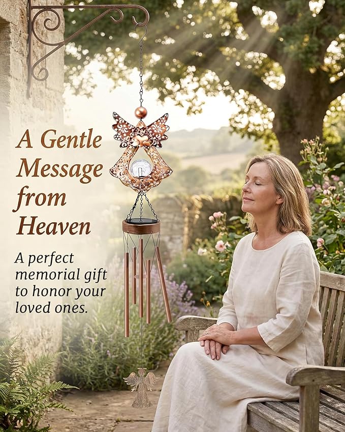 Solar Angel Wind Chimes for Outside: Melodious Mother's Day Birthday Gifts for Mom Women Grandma Her Wife - Weatherproof Metal Outdoor Decor Easy Hanging for Garden Patio Tree Window Memorial