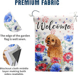 4th of July Golden Doodle Garden Flag Red White Blue Floral Dog Yard Flags Small Memorial Independence Day Banner 12x18 Double Sided for Outside Outdoor Patriotic Decor