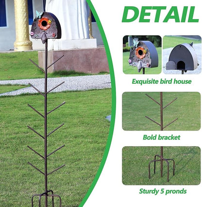 Metal Bird House and Wine Bottle Tree, 2 in 1, Bird Houses with Bottles Tree for Outside,As Garden Yard Decoration for Exterior Party Landscape Decoration