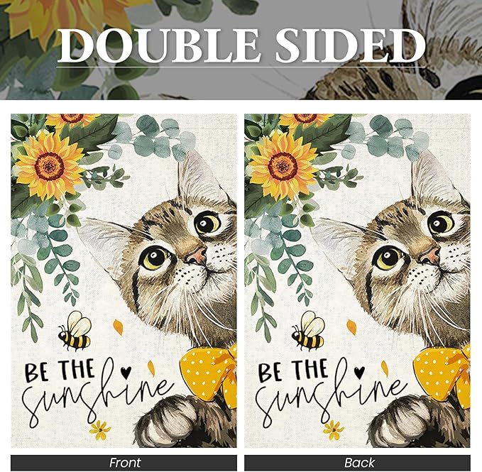 Summer Cat House Flags for Outdoor,Be The Sunshine Cat with Sunflowers Yard Flags for Outside,Spring Seasonal Decorative Flag for Farmhouse Holiday Decoration 28x40 Inch Double Sided