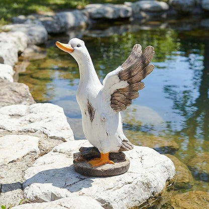 12" Real Farm Porch Duck Statue, Resin Large Lawn Yard Porch Goose, Whimsical Outdoor Decor Gift Idea, Concrete Porch Goose Perfect for Garden, Patio, Backyard - Durable & Weather-Resistant