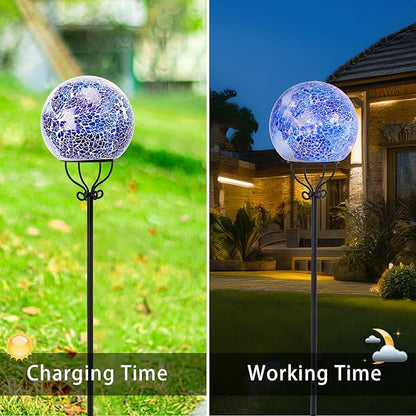 VCUTEKA Solar Outdoor Lights Garden Decor Mosaic Solar Garden Lights Waterproof Glass Ball LED Pathway Stake Light for Landscape Lawn Patio Yard Decoration 6 inch, Blue
