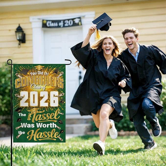 Graduation Decorations 2026 - Class of 2026 Garden Flag | Graduation Decor Party Favors Supplies for Outdoor Indoor Double-Side Backdrop Banner for Garden Porch Patio Lawn Yard Home,12x18Inch(Green)