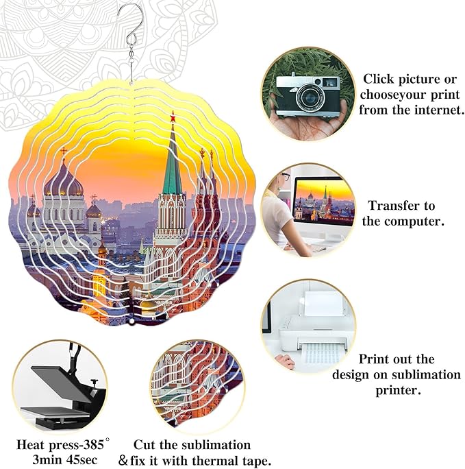 Weysat 6 Pack Sublimation Wind Spinner Blanks 3D Aluminum Wind Spinners Hanging Spinners DIY Crafts Ornaments for Indoor Outdoor Garden Yard Window Porch Front Door Decoration (8 Inch)