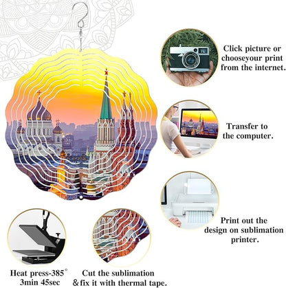Weysat 6 Pack Sublimation Wind Spinner Blanks 3D Aluminum Wind Spinners Hanging Spinners DIY Crafts Ornaments for Indoor Outdoor Garden Yard Window Porch Front Door Decoration (8 Inch)