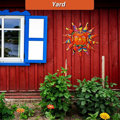 VEWOGARDEN Metal Sun Wall Art Decor Hanging for Indoor Outdoor Home Garden 13" Colorful Sun Face Sculptures & Statues Orange