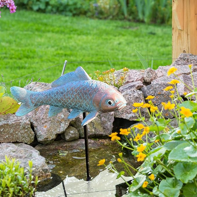 4PCS Antique Bronze Fish Garden Statue - Koi Fish Decor for Outdoors - 10.5 * 5Inch - Glow at Night