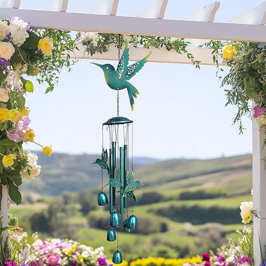 HONGLAND Wind Chimes for Outside,34" Hanging Metal Hummingbird Windchimes Outdoor,Unique Memorial Wind Chimes for Mom/Grandma,Home Decorative Ornaments for Garden, Patio, Yard Decor - Blue