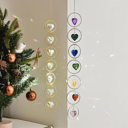 7-Chakra Crystal Suncatcher, 30mm Love-Shaped Crystal Balls Wind Chimes, Hanging Rainbow Makers, Chakra Window Ornament, Garden Decoration (Multi Colors)