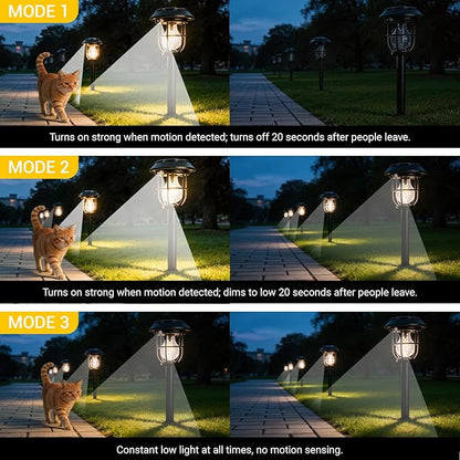 Solar Lights Outdoor, 6 Pack Waterproof LED Pathway Lights with 3 Adjustable Modes, Auto On/Off Lighting for Garden, Yard, Walkway, Driveway, Porch, Hanging on Trees or Tabletop, Warm White