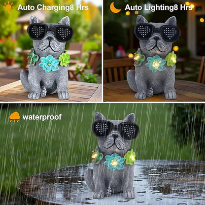 Solar Garden Statues Dog with Succulent and LED Lights Birthday Gifts for Women Mom Grandma Solar Outdoor Decor for Patio Backyard Yard Lawn Decoration-Unique Housewarming Gifts