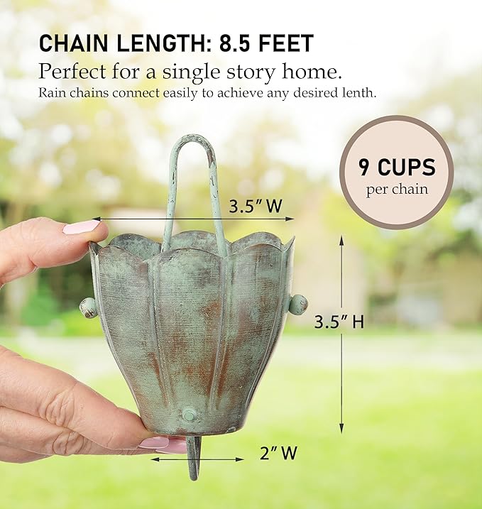 Good Directions 491V1-8 Crocus Rain Chain 8-1/2 Feet Long, Large Cups, 100% Blue Verde Pure Copper