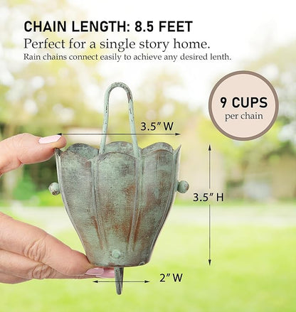 Good Directions 491V1-8 Crocus Rain Chain 8-1/2 Feet Long, Large Cups, 100% Blue Verde Pure Copper