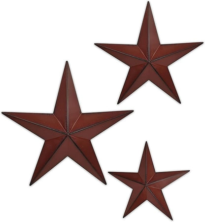 VIVICOMFY 6" 9" 12"（3pieces Red Black Barn Star Texas Stars Art-Metal Stars for Outside Rustic Vintage Western Wall Decor Country Home Farmhouse Wall Decorations