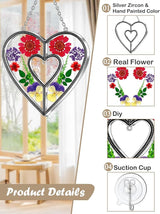 KY&BOSAM Heart Suncatchers DIY Stained Glass Hangings for Windows Wind Chimes Home Gardner Decor with Pressed Real Flowers Heart No Charm Birthday Gifts for Women Mother`s Day Christmas Ornamets