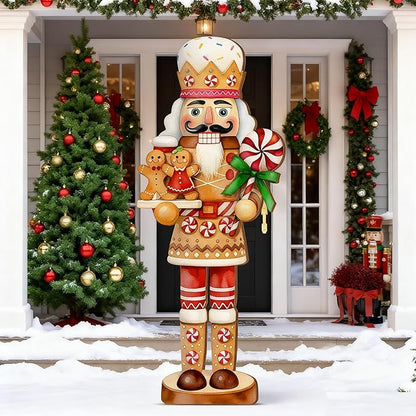 Winter Snowman Porch Sign Wooden Porch Decor Winter Christmas Nutcracker Snowman Front Door Welcome Standing Sign for Xmas Farmhouse Outdoor Yard Wall Hanging Decorations(40 Inch,Nutcracker)