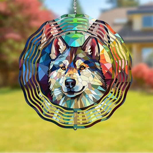 Husky Wind Spinner Pet Dog Memorial Gifts, Vibrant 3D Kinetic Metal Yard Art, Loss of Dogs Sympathy Gifts, Hanging Outdoor Garden Decor, 8" Decorative Wind Sculptures for Patio, Porch (Husky 3)