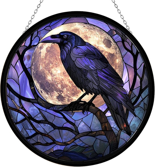 Crow Stained Glass Suncatcher Window Hangings, Suncatchers Colorful Glass Panel Sun Catchers Gifts, Decoration for Home Garden Christmas Party Wedding