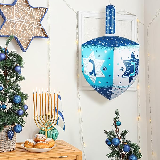 Leitee 2 Pcs Inflatable Chanukah Dreidel Decoration - 24 Inch Hanukkah Inflatable Dreidel Hanging Chanukah Ornaments for Yard, Garden, Indoor, Outdoor Holiday Decoration