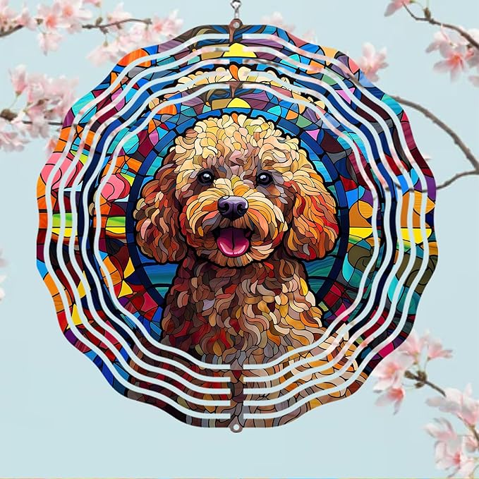 Poodle Dog Wind Spinners Outdoor Dog Memorial Gifts, 3D Metal Kinetic Hanging Garden Wind Spinner, Spinner Decor, Wind Sculptures for Outdoor & Indoor, Window, Yard Decor (Poodle 3)