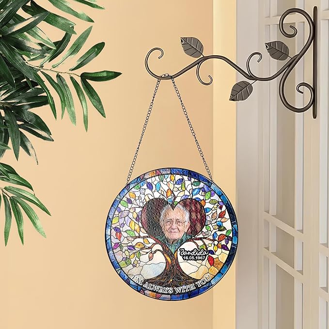 NAZENTI Custom Memorial Photo Gift for Grandpa, Keepsake and Remembrance, Sympathy in Memory of Loved One Gifts, I'm Always with You Gifts Sympathy Personalized Stained Glass Window Hanging