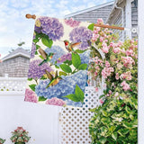 Baccessor Spring Summer Hydrangea House Flag 28 x 40 Inch Double Sided Burlap Flower Green Leaf Farmhouse Large Yard Flag Summer Holiday Seasonal Outdoor Outside Decoration