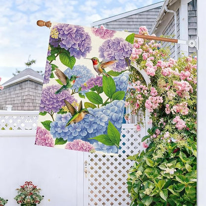 Baccessor Spring Summer Hydrangea House Flag 28 x 40 Inch Double Sided Burlap Flower Green Leaf Farmhouse Large Yard Flag Summer Holiday Seasonal Outdoor Outside Decoration