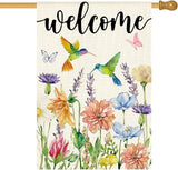AVOIN colorlife Hummingbird Spring Flowers House Flag 28 x 40 Inch Double Sided, Seasonal Welcome Yard Outdoor Flag