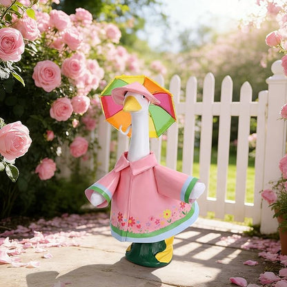 DECOHS 3 Pcs/Set Raincoat Porch Goose Outfits, Summer Lawn Goose Statue Raincoat Costume, Yard Goose Clothes Raincoats Umbrella Hat Outfit for 23" Statue Patio Garden Decoration (Pink)