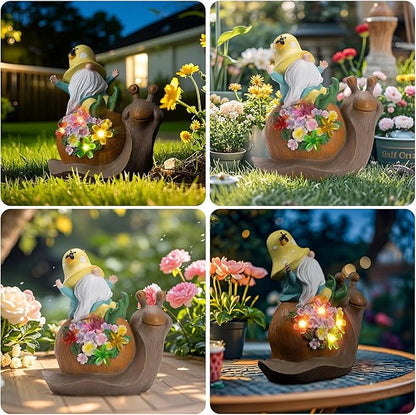 Etlemonde Solar Gnomes Outdoor Snail Garden Statue for Yard with Outdoor Decorations for Patio Mom Gift