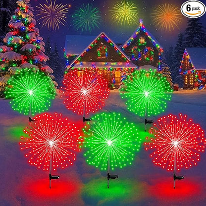 Tujoe 6 Pcs Christmas in July Solar Firework Stake Lights 180 LED 8 Modes Solar Waterproof LED Sparkler Lights Outdoor Decoration for Garden Patio Yard Pathway Walkway Lawn (Red, Green)