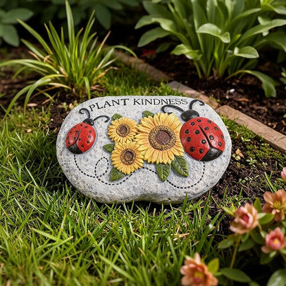 Ladybug Garden Stepping Stones, 4.1"×3.7" Decorative Ladybugs Sunflower Concrete Stepping Stone, Plant Kindness Gardening Gifts for Outside Yard Walkway Pathway Patio Lawn Spring Home Decor