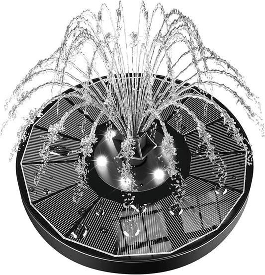 SZMP Solar Water Fountain Upgraded 100% Glass Panel, 3.5W Solar Powered Fountains Built-in 2000 Battery with 7 Nozzle & 4 Fixer, Solar Fountain Pump for Bird Baths, Pond, Outdoor
