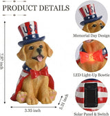 TERESA'S COLLECTIONS 4th of July Puppy Decorations with Solar Light, Memorial Day Resin Garden Dog Figurine for Home, Patriotic Independence Day USA 250th Anniversary Outdoor Yard Porch Gift Decor 8"