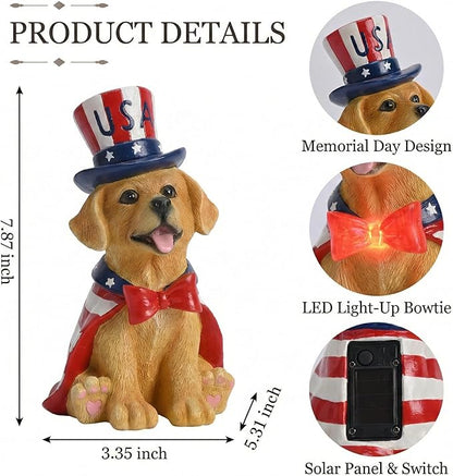 TERESA'S COLLECTIONS 4th of July Puppy Decorations with Solar Light, Memorial Day Resin Garden Dog Figurine for Home, Patriotic Independence Day USA 250th Anniversary Outdoor Yard Porch Gift Decor 8"