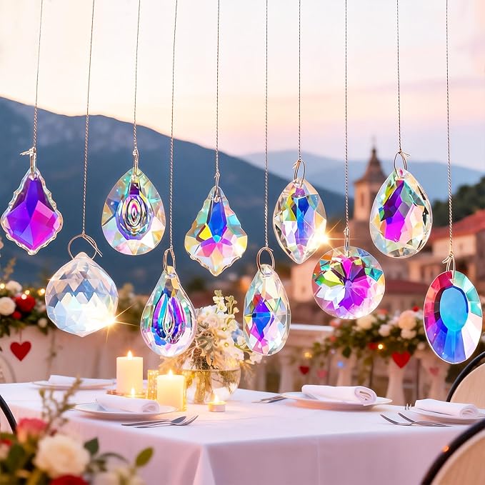 kanpura 10pcs Colorful Crystal Suncatcher Prism Chandelier Crystals Replacement for Lamp Windows Hanging Crystals Prisms for Birthday Christmas Wedding Party Decor