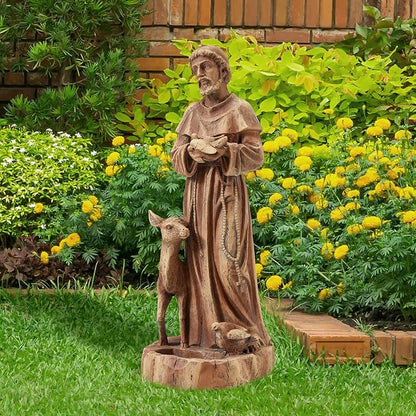YOLENY St Francis of Assisi Statue Outdoor with Bird Feeder, 25" H Saint Francis Garden Statue All-Weather, Religious Sculpture Decor for Patio Lawns