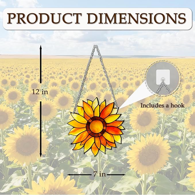 Sunflower Sun Catcher Stained Glass, Sunflower Suncatcher for Window, Hanging Suncatcher for Grandma/Mom/Women
