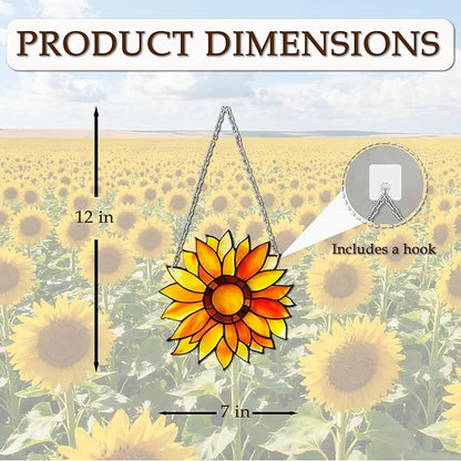 Sunflower Sun Catcher Stained Glass, Sunflower Suncatcher for Window, Hanging Suncatcher for Grandma/Mom/Women