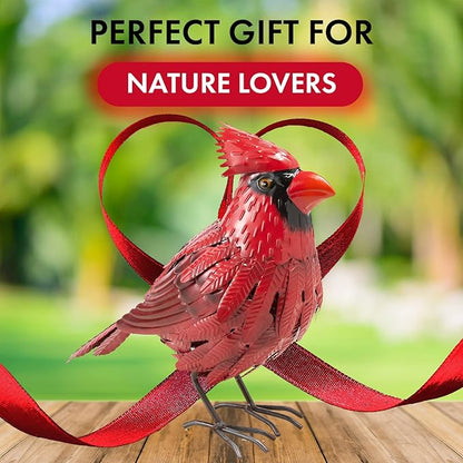 Cardinal Statue Metal Bird Yard Art, Garden Yard Sculpture Art - Red Large Realistic Standing - Christmas, Outdoor Fall, Winter, Spring, Summer Decoration - Handmade Ornament Decor Mom, Sympathy Gifts