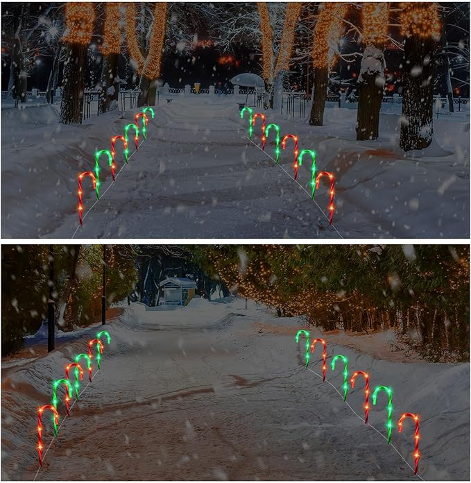 VIHOSE 12 Pcs 17 Inch Christmas Candy Cane Lights with Stakes Waterproof Pathway Markers Candy Cane Christmas Decorations for Xmas Holiday Garden Patio Lawn Yard Landscape Path Outdoor Decor