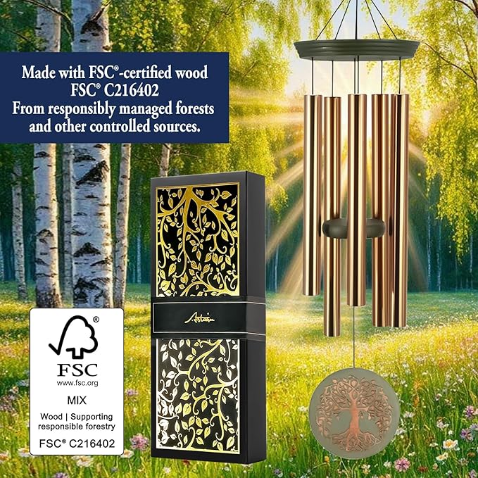 Gifts for Mom & Grandma - Outdoor Wind Chimes with Engraved Tree of Life, Large Patio Hanging Decor for Garden, Yard, Christmas, Anniversary Celebrations