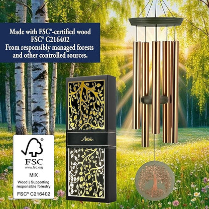 Gifts for Mom & Grandma - Outdoor Wind Chimes with Engraved Tree of Life, Large Patio Hanging Decor for Garden, Yard, Christmas, Anniversary Celebrations