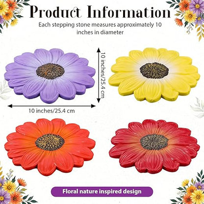 Cinnvoice 6 Pack Daisy Garden Stepping Stones Outdoor - 10 Inch Resin Decorative Stone for Garden Walkway Patio Landscaping Yard Decor