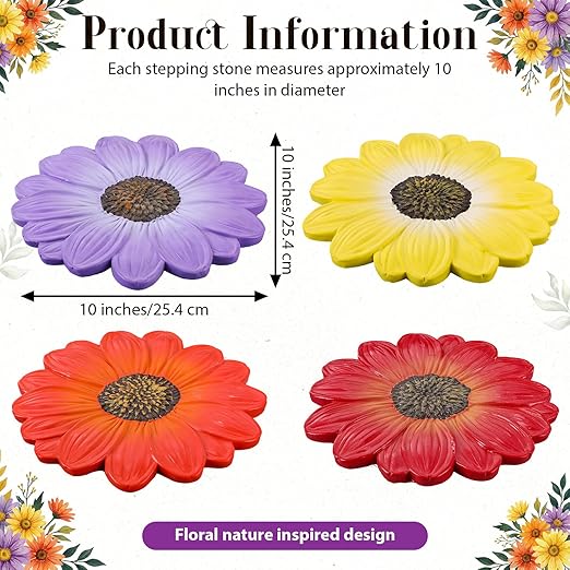 Cinnvoice 6 Pack Daisy Garden Stepping Stones Outdoor - 10 Inch Resin Decorative Stone for Garden Walkway Patio Landscaping Yard Decor