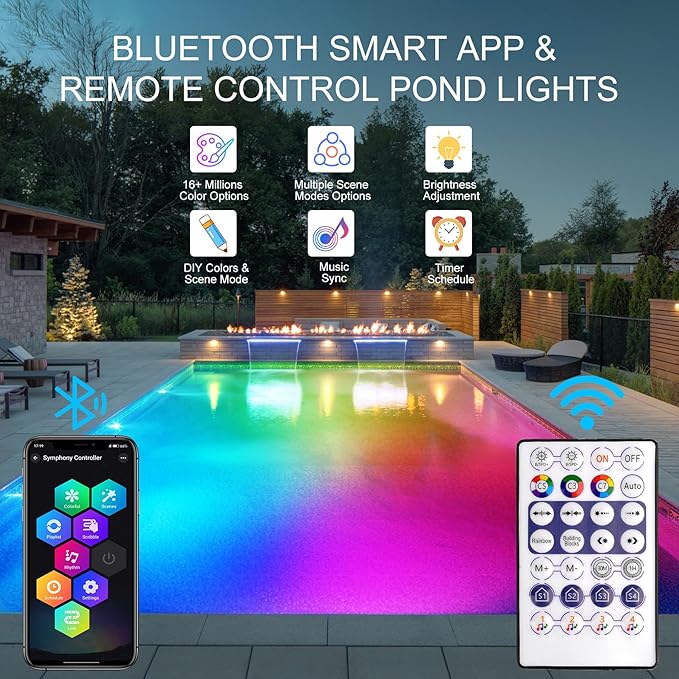 RGB Underwater Pond Lights, Super Bright LED Submersible Fountain Lights Colored Landscape Spotlights, Bluetooth APP Control IP68 Waterproof for Fish Aquarium Tank Garden Yard Pool (Set of 2)