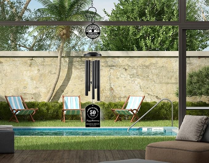 Personalized Anniversary 37" Wind Chime with Custom Metal Name Signs, 15th 20th 25th 30th 35th 40th 50th 60th 65th 70th Any Year Anniversary Wedding Gift for Him or Her or Parents