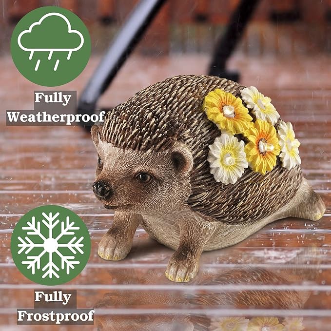 Muldale Solar Hedgehog Garden Decor with House Key Hiders Outside Decorative Compartment - Solar Animal Statue - Solar Powered Hedgehog Gifts - Humphrey The Hedgehog